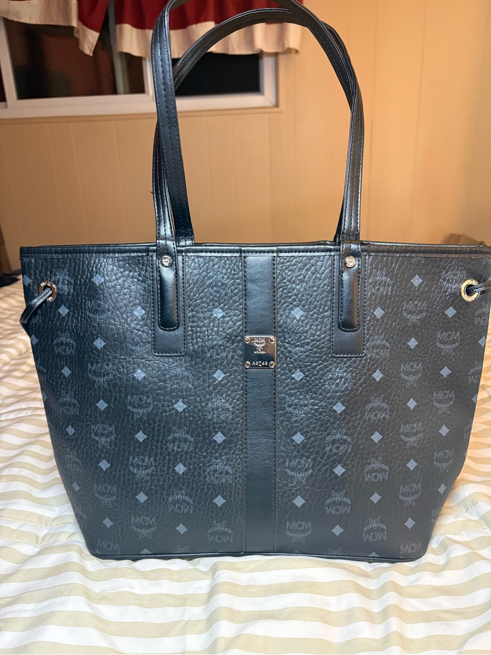 MCM Black Monogram Tote Bag